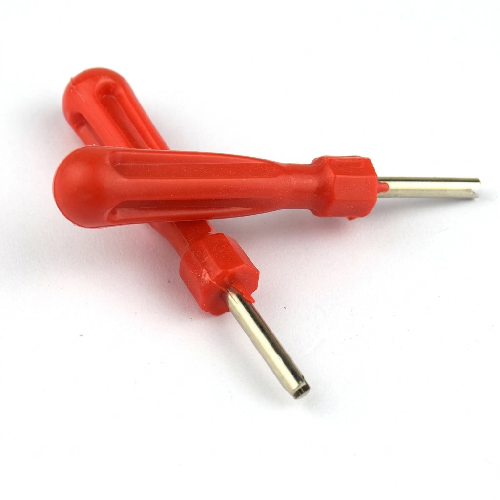 Portable Tire Valve Core Remover Tool — Product in realistic use on vehicle/tire