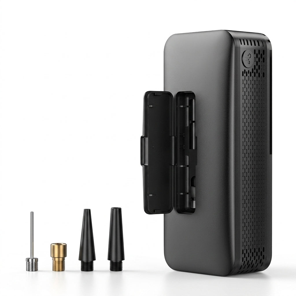 Compact Digital Tire Inflator - Cordless &amp; Portable — Product in realistic use on vehicle/tire